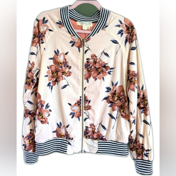Saltwater Luxe Crossfire Floral Bomber Zip Up Casual Style Jacket Large Lined - Picture 1 of 14